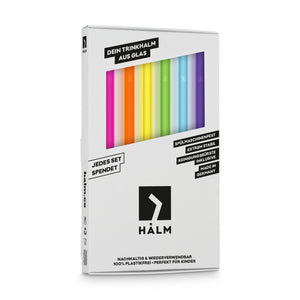 Colorful glass straws 6x 8 inch (20 cm) Straight NEON rainbow