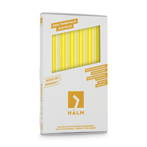Yellow Glass Straws 6x 8 inch (20 cm) Straight - NEON