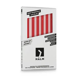 Red glass straws 6x 8 inch (20 cm) Straight