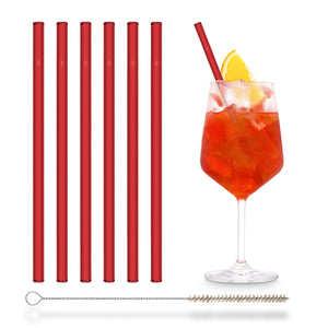 Red glass straws 6x 8 inch (20 cm) Straight