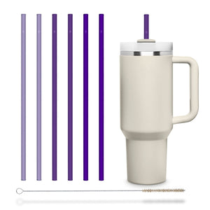 6x 12 inch (30 cm) Purple Stanley glass straws for Stanley Cup Quencher & bottles 3 shades