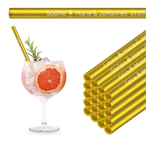 Glass straws with 20 individual name text - gift for wedding, communion or family celebration