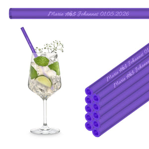 Wedding guest gift - engraved glass straws with 10 individual guest names