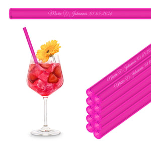 Wedding guest gift - engraved glass straws with 10 individual guest names