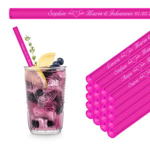 Glass straws with 20 individual name text - gift for wedding, communion or family celebration