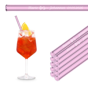 Wedding guest gift - engraved glass straws with 10 individual guest names