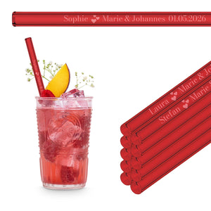 Wedding guest gift - engraved glass straws with 10 individual guest names