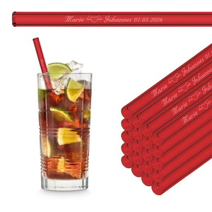 Glass straws with 20 individual name text - gift for wedding, communion or family celebration