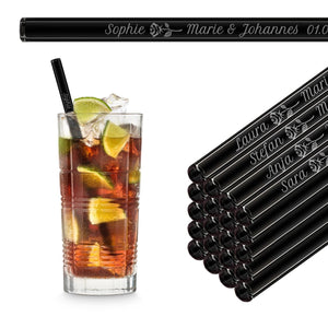 Glass straws with 20 individual name text - gift for wedding, communion or family celebration