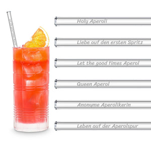 HALM Glasstrohhalme Aperol Spritz Sprüche Glasstrohhalme Holy Aperoli Edition - 6 lustige Trinksprüche graviert