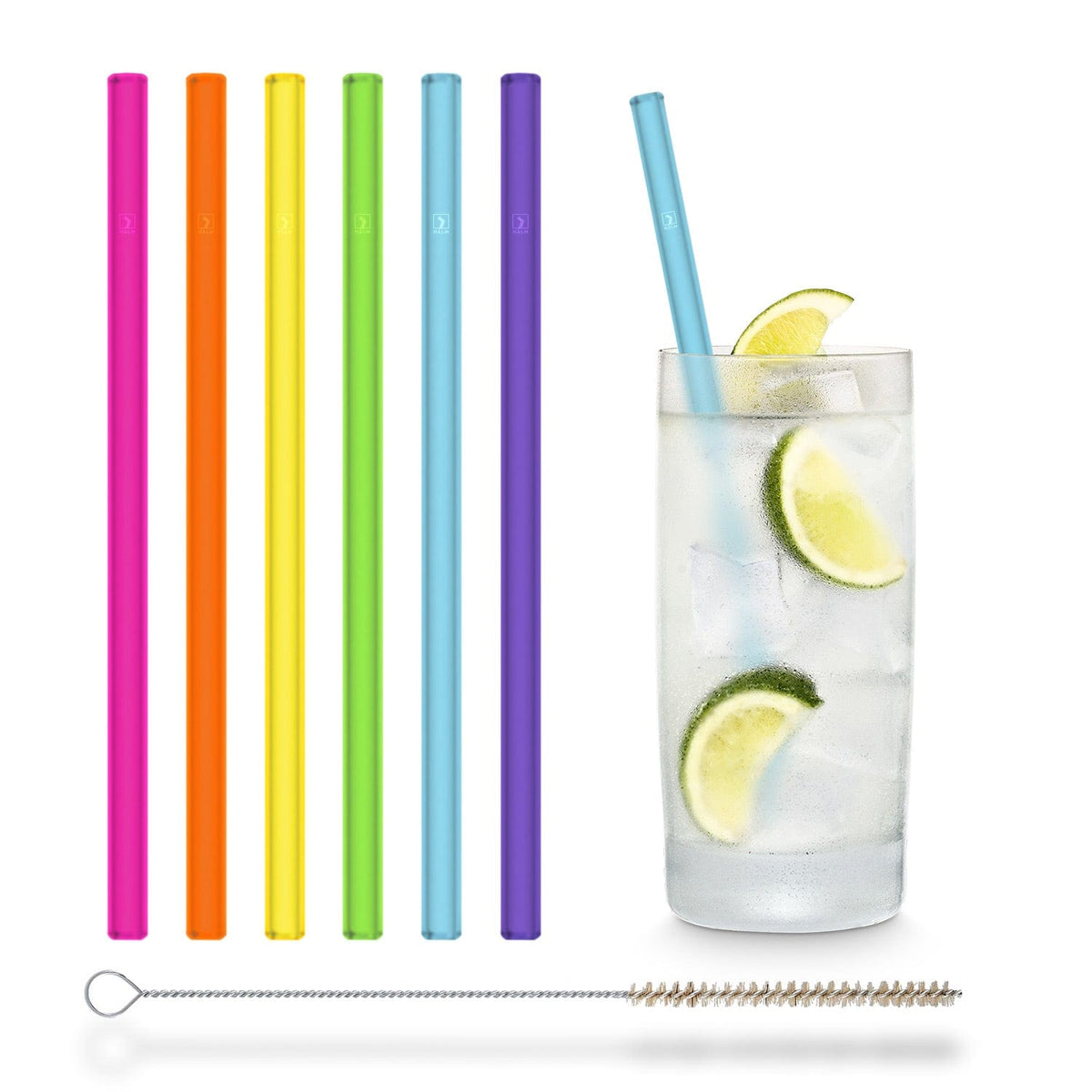 
Colorful glass straws 6x 8 inch (20 cm) Straight NEON rainbow
