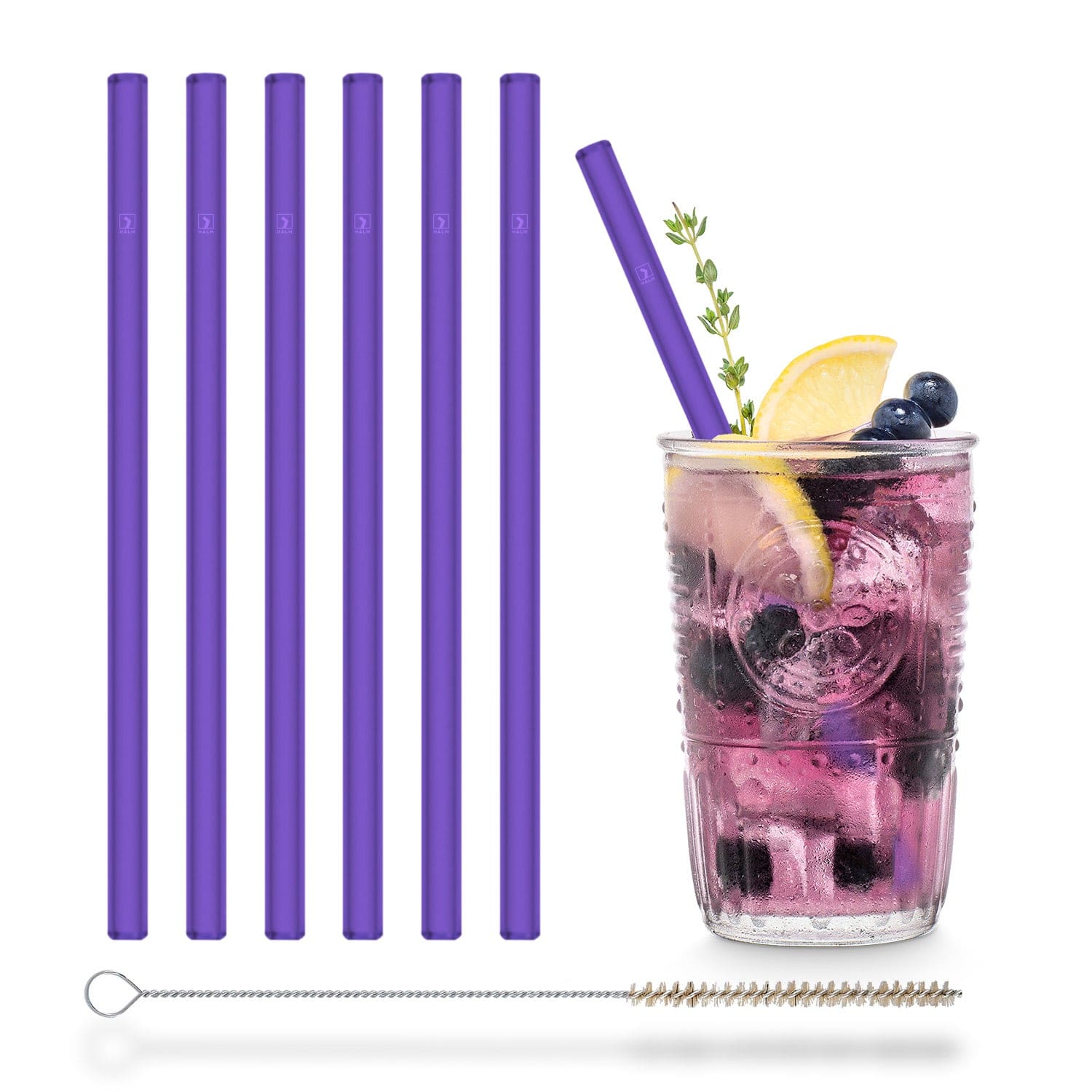 
Purple glass straws 6x 8 inch (20 cm) Straight - NEON
