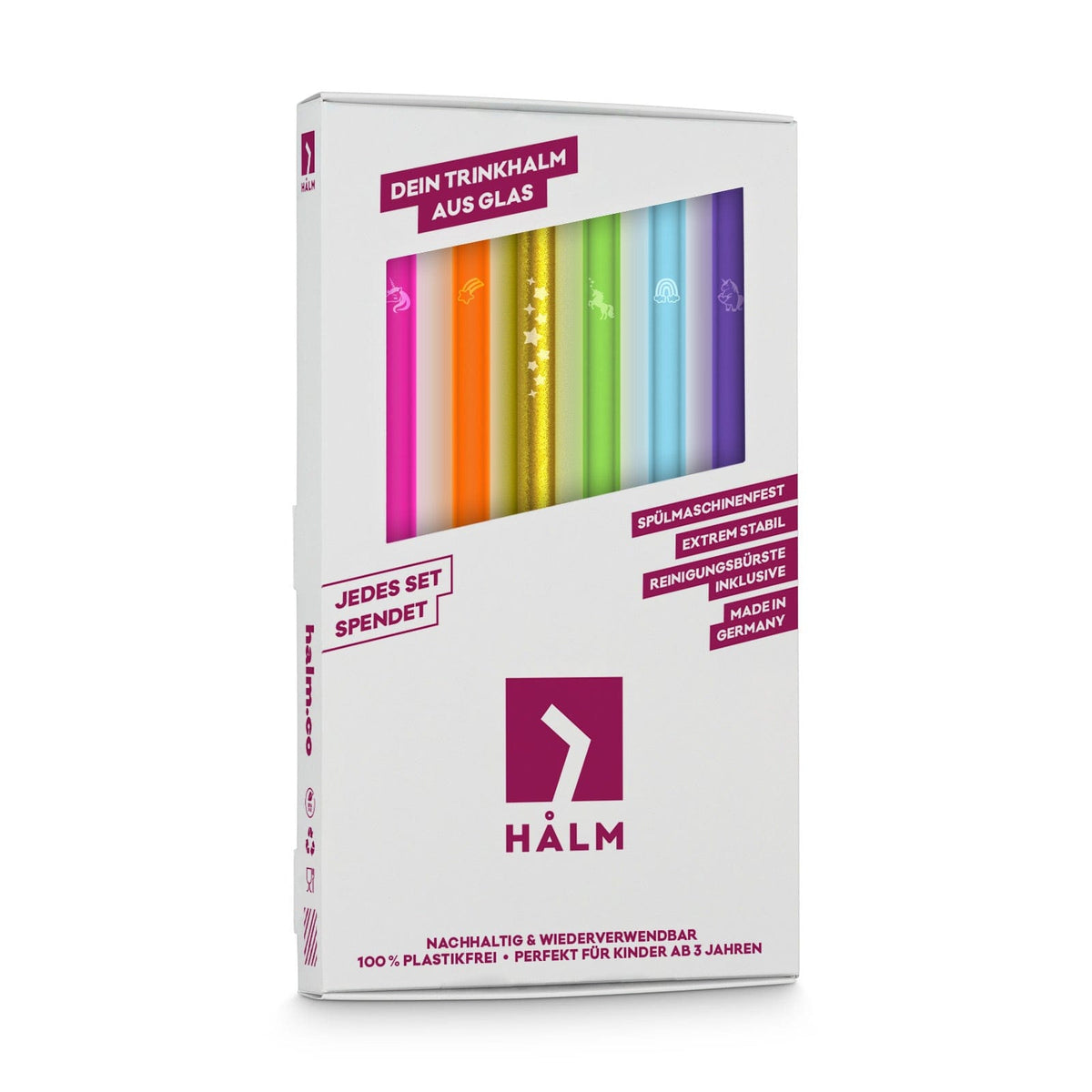 Unicorn Edition Glass Straws - 6 Unicorn Engravings in Different Colors