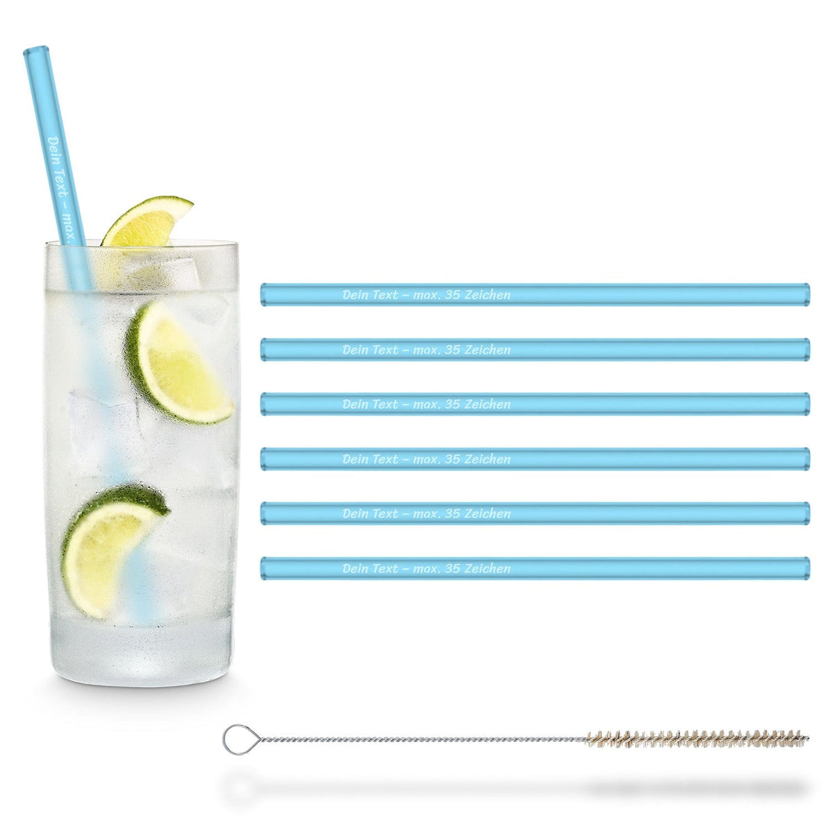 6x 20cm glass straws with personal engraving