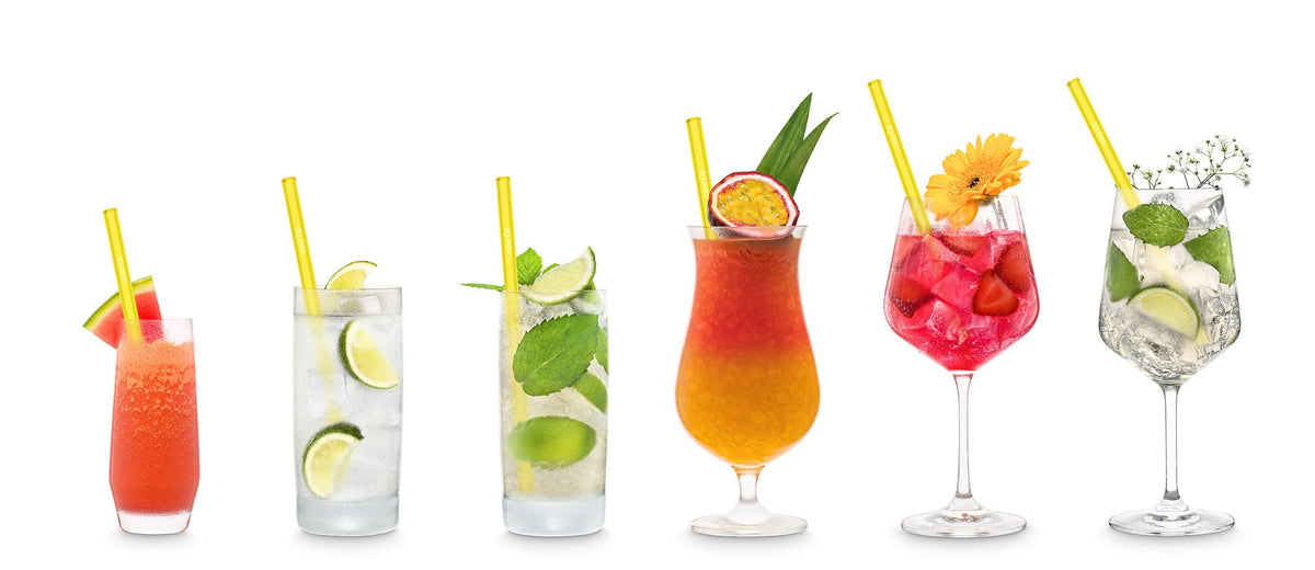 Yellow Glass Straws 6x 8 inch (20 cm) Straight - NEON