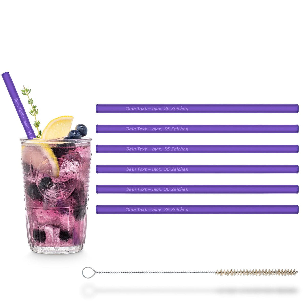 6x 20cm glass straws with personal engraving