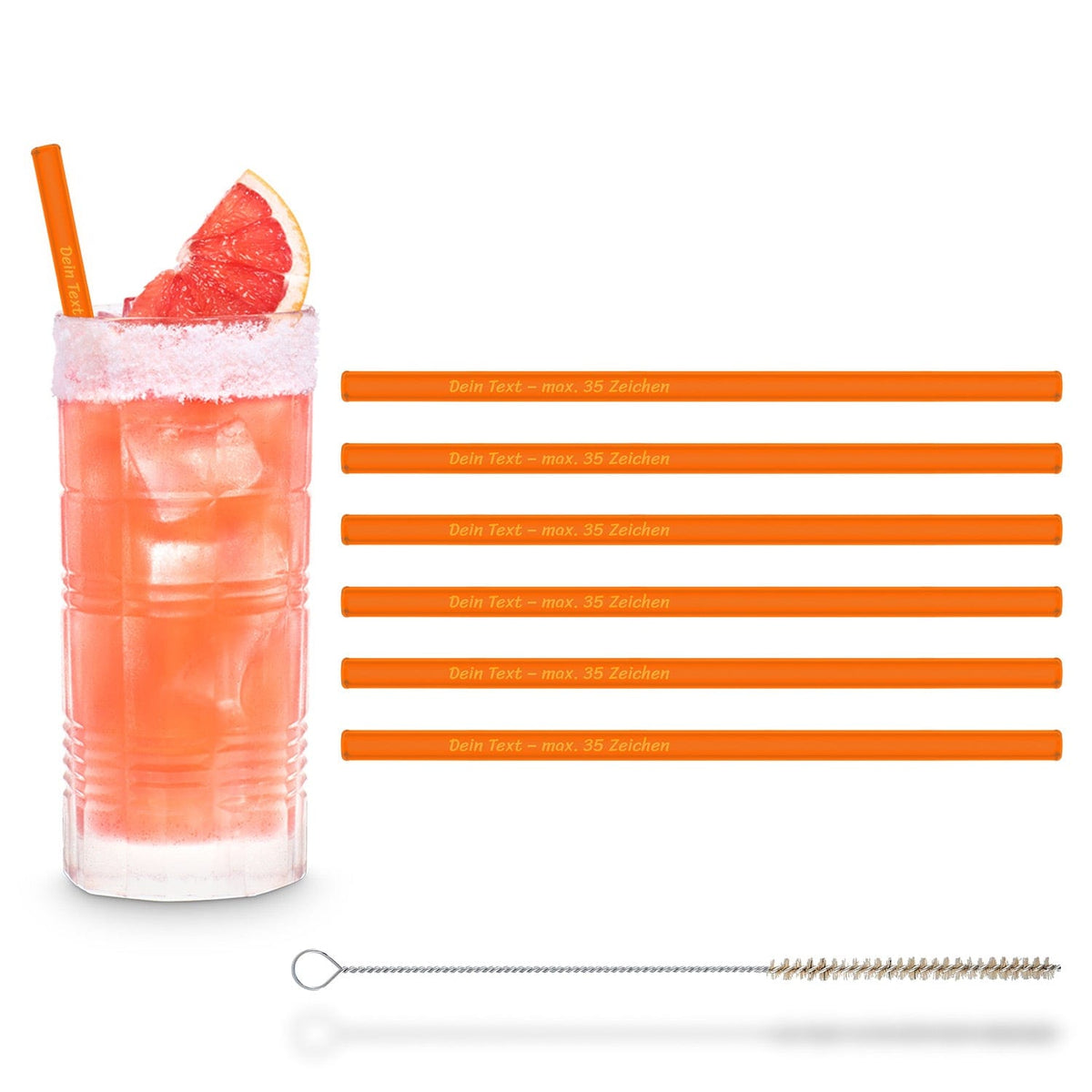 6x 20cm glass straws with personal engraving