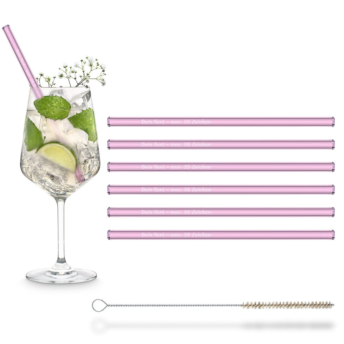 6x 20cm glass straws with personal engraving