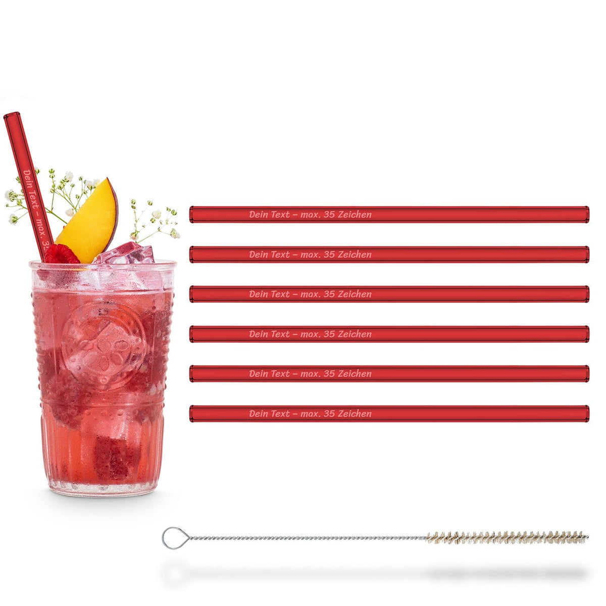 6x 20cm glass straws with personal engraving