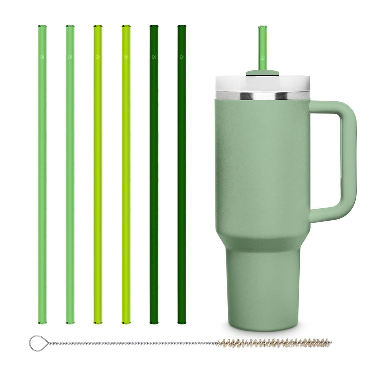 6x 12 inch (30 cm) Green Stanley glass straws for 40oz cups & Quencher & bottles 3 green shades