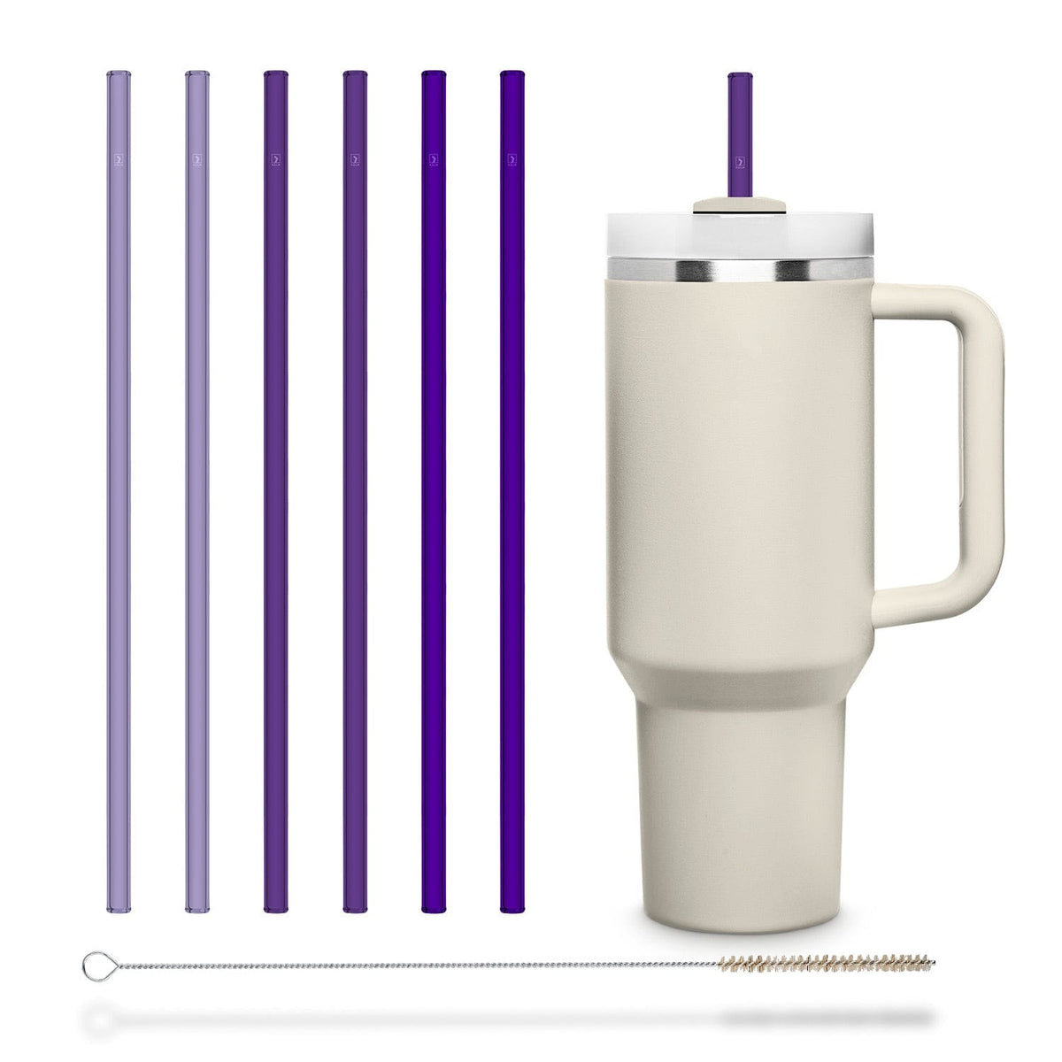 6x 12 inch (30 cm) Purple Stanley glass straws for Stanley Cup Quencher & bottles 3 shades