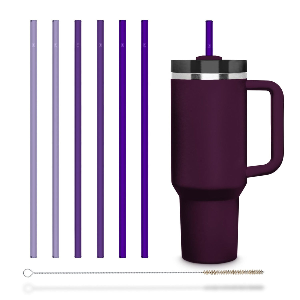 6x 12 inch (30 cm) Purple Stanley glass straws for Stanley Cup Quencher & bottles 3 shades