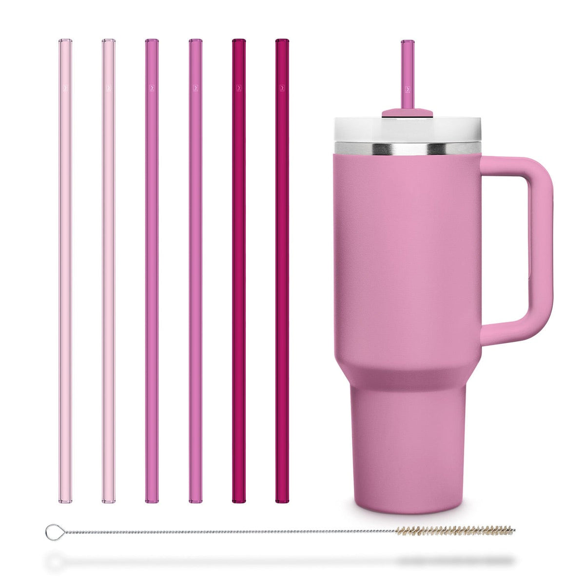 6x 12 inch (30 cm) pink glass straws for Stanley Cup Quencher 3 pink colors