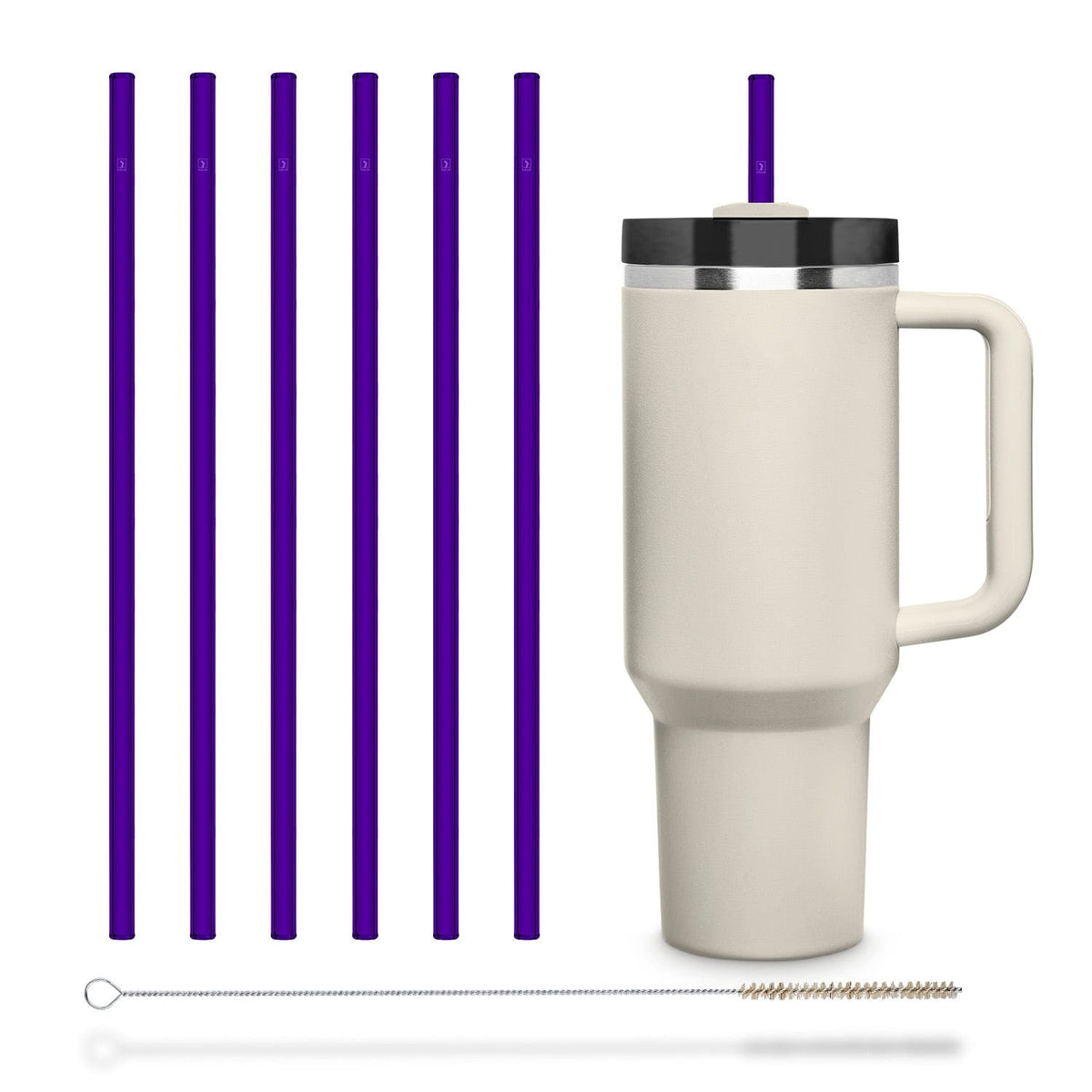 
6x 12 inch (30 cm) Purple Stanley glass straws for Stanley Cup Quencher & bottles

