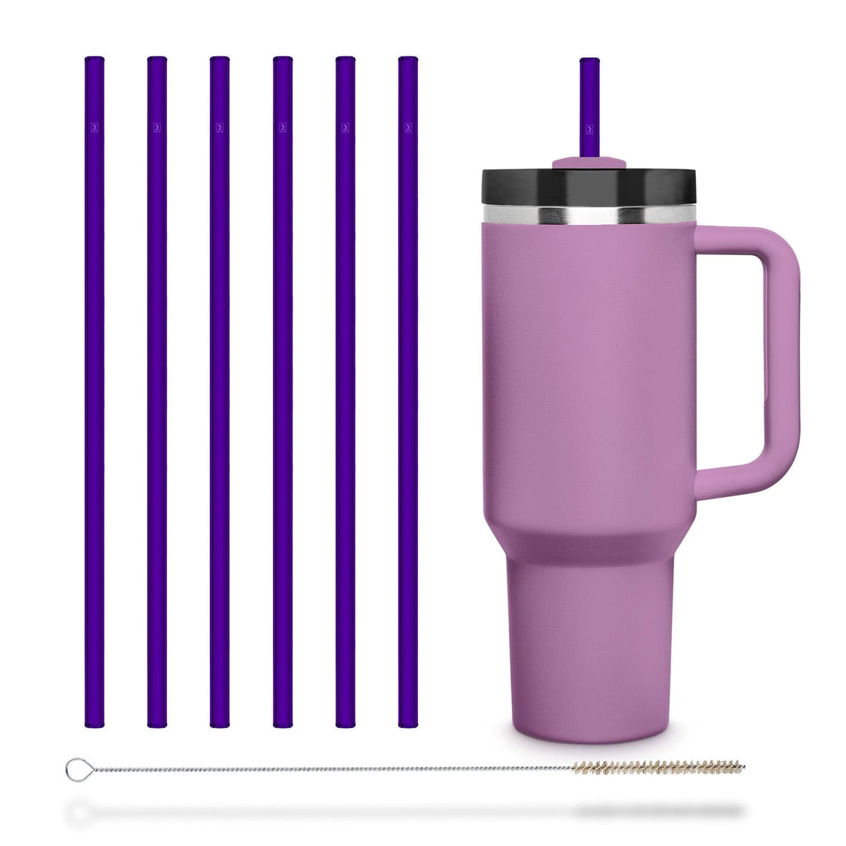 
6x 12 inch (30 cm) Purple Stanley glass straws for Stanley Cup Quencher & bottles

