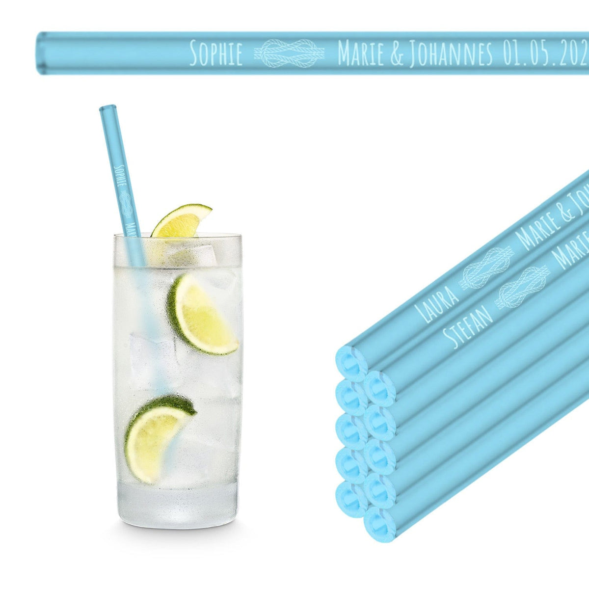 6x 20cm glass straws with personal engraving