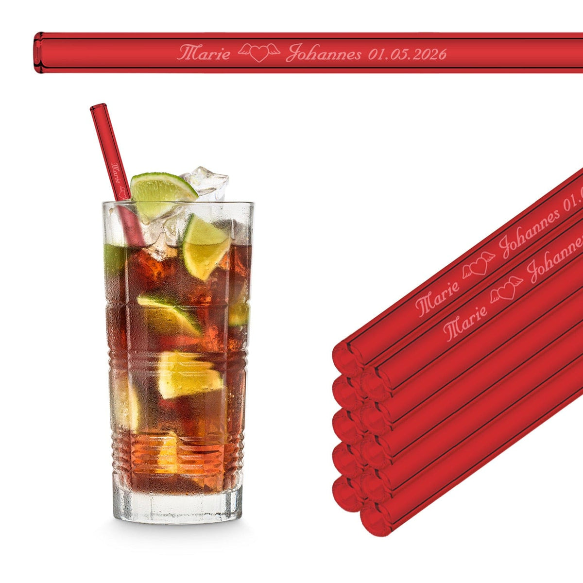 
Red glass straws 6x 8 inch (20 cm) Straight
