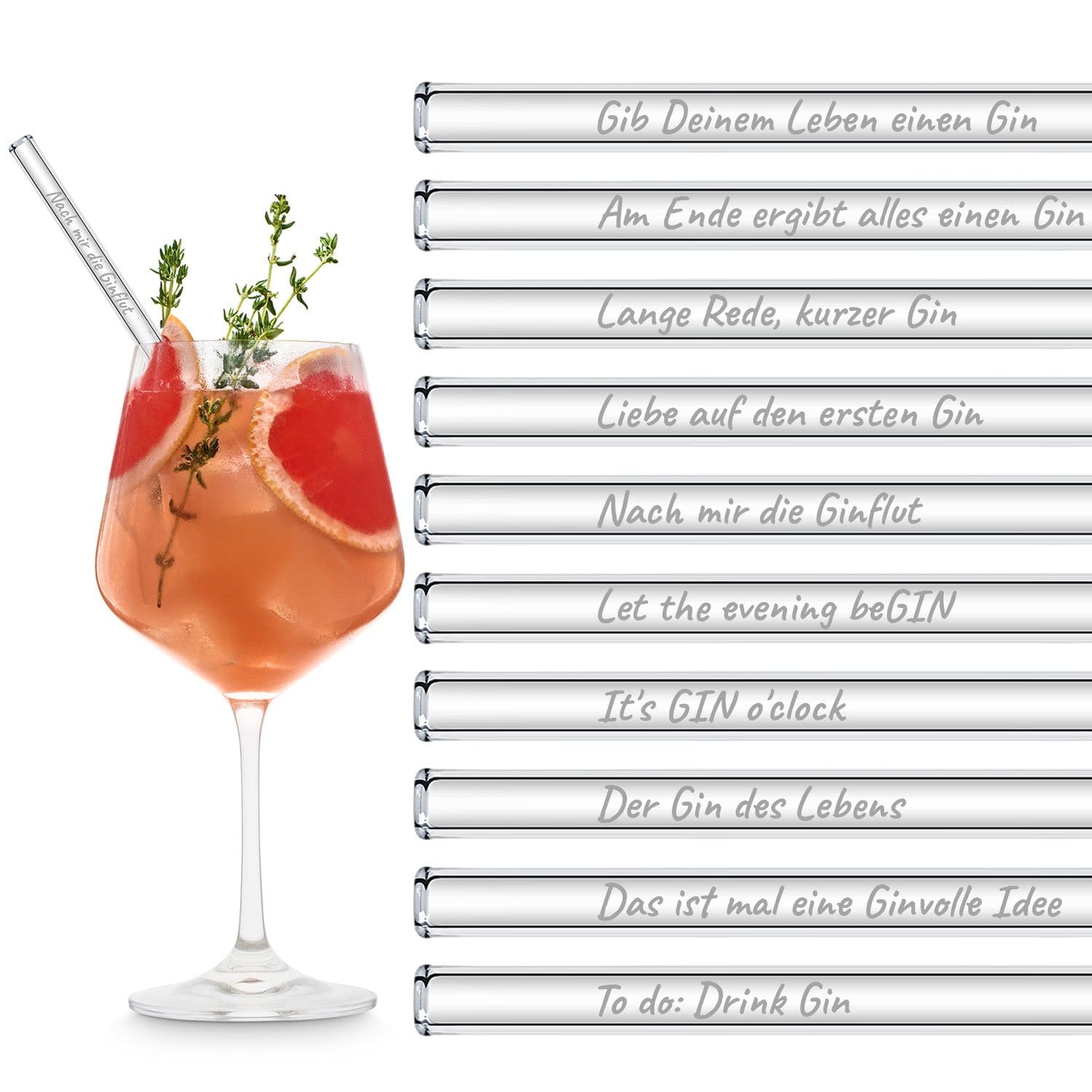 Sets of 20 Glass Straws with Engraved Quotes