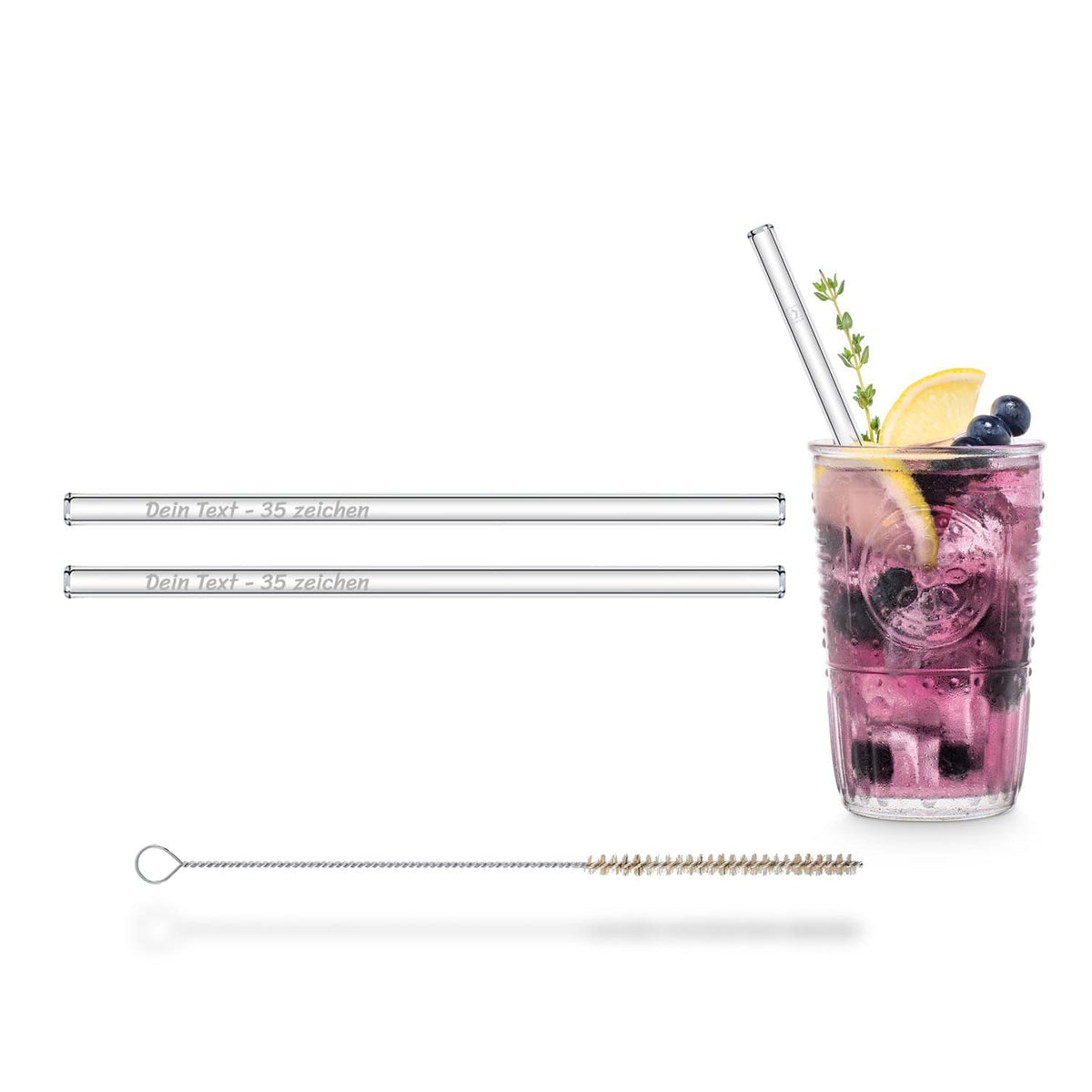 HALM Strohhalme aus glas wiedervervendbare set 2 x 20cm mit gravur text