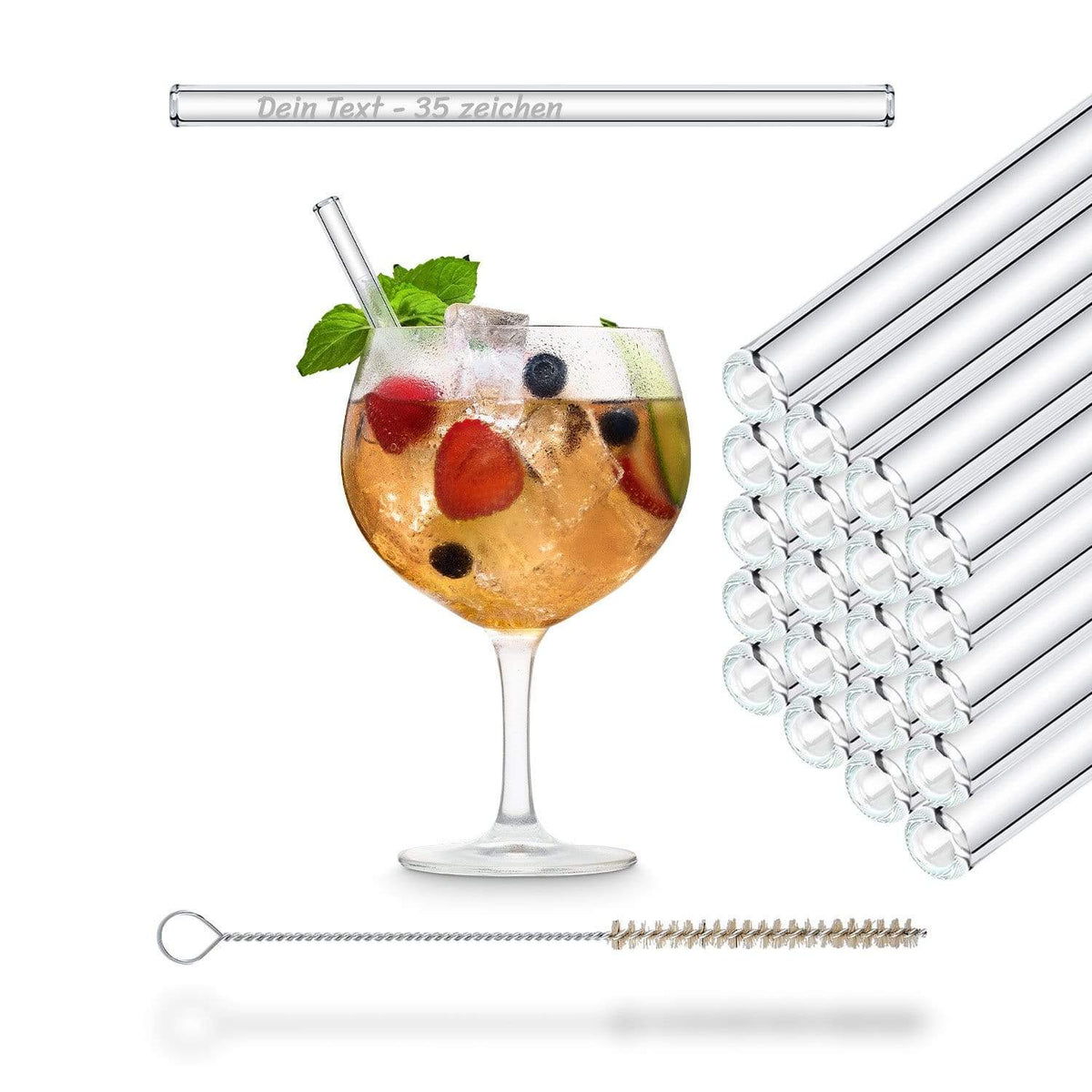 Ballonglas bowle party strohhalme aus glas mit individualisierte gravur personlische note mini glashalme strohhalme