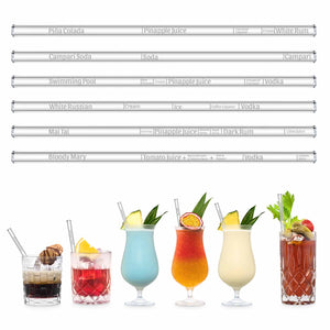 HALM Glasstrohhalme Cocktail Rezepte 2.0 Glasstrohhalme mit gravierten Maßen für perfektes Mixen - 6er Set