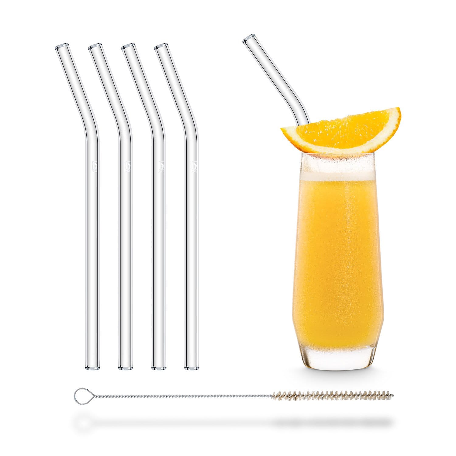 HALM Gebogene Strohhalme aus glas mit knick Set 20cm Glastrinkhalme mit buerste 4er set